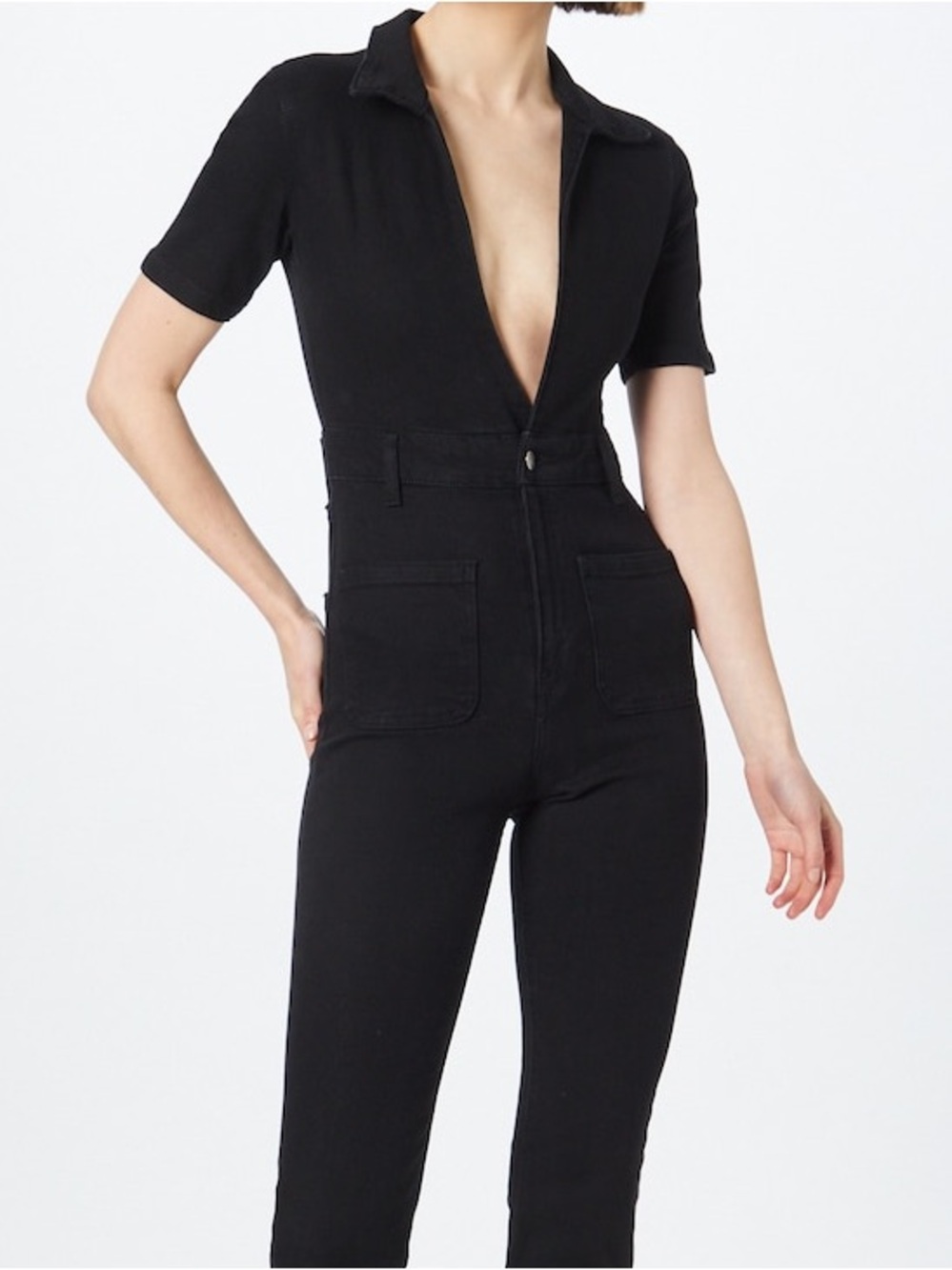 NWOT Nasty Gal Plunging Denim Jumpsuit in Black Size 4